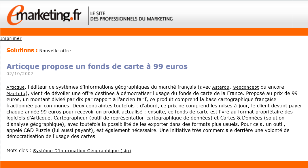 Articque propose un fond de carte pour le prix de 99 euros