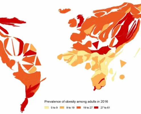 Carte en anamorphose de la prévalence de l'obésite