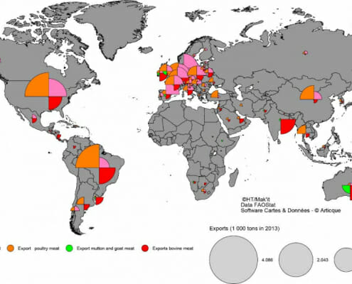 Carte des exportations mondiales de viandes