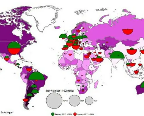 Carte des importation et des exportations de viande bovine