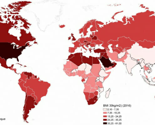 Carte de la prevalence de l'obesite dans le monde