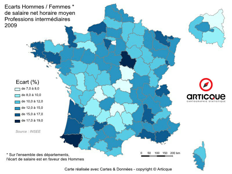 salaire net horaire : les disparites hommes-femmes pour les professions intermediaires