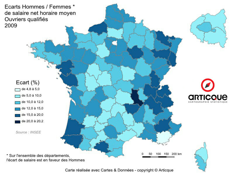 salaire net horaire : les disparites hommes-femmes pour les ouvriers qualifies