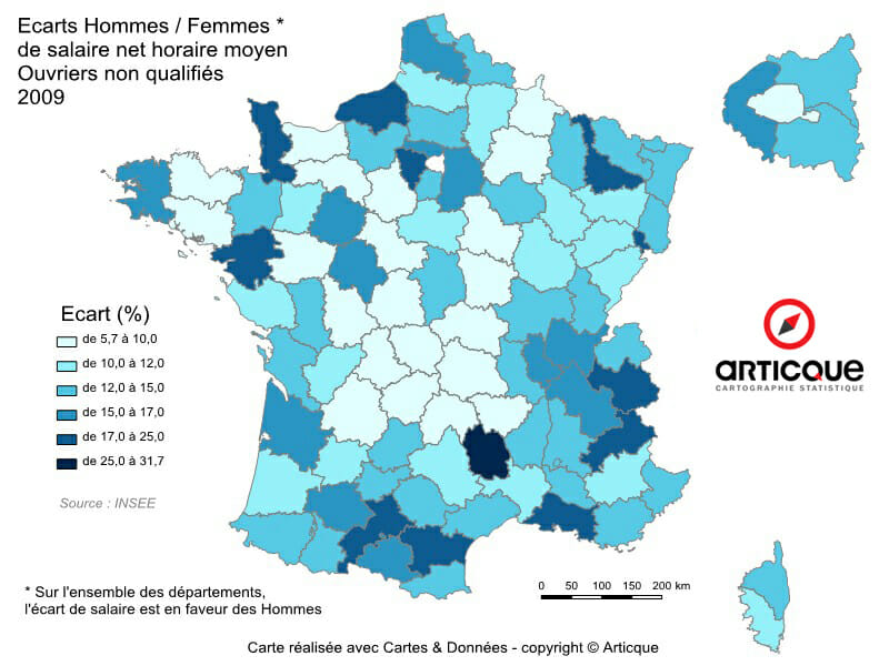 salaire net horaire : les disparites hommes-femmes pour les ouvriers non qualifies