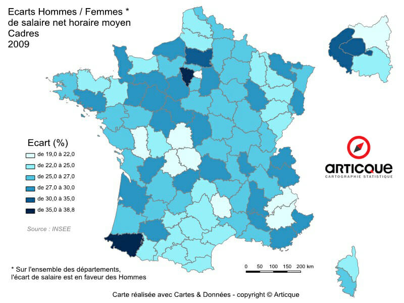 salaire net horaire : les disparites hommes-femmes pour les cadres