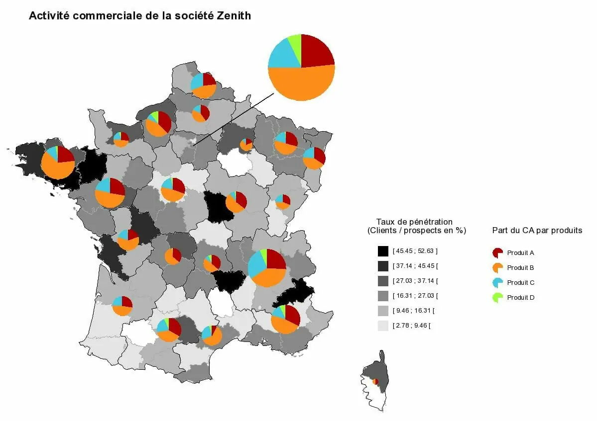 Cartographie statistique de l'activité commerciale de Zenith