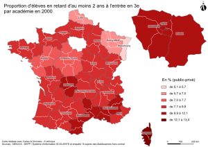 proportion d'eleves de 6eme en retard scolaire en 2010