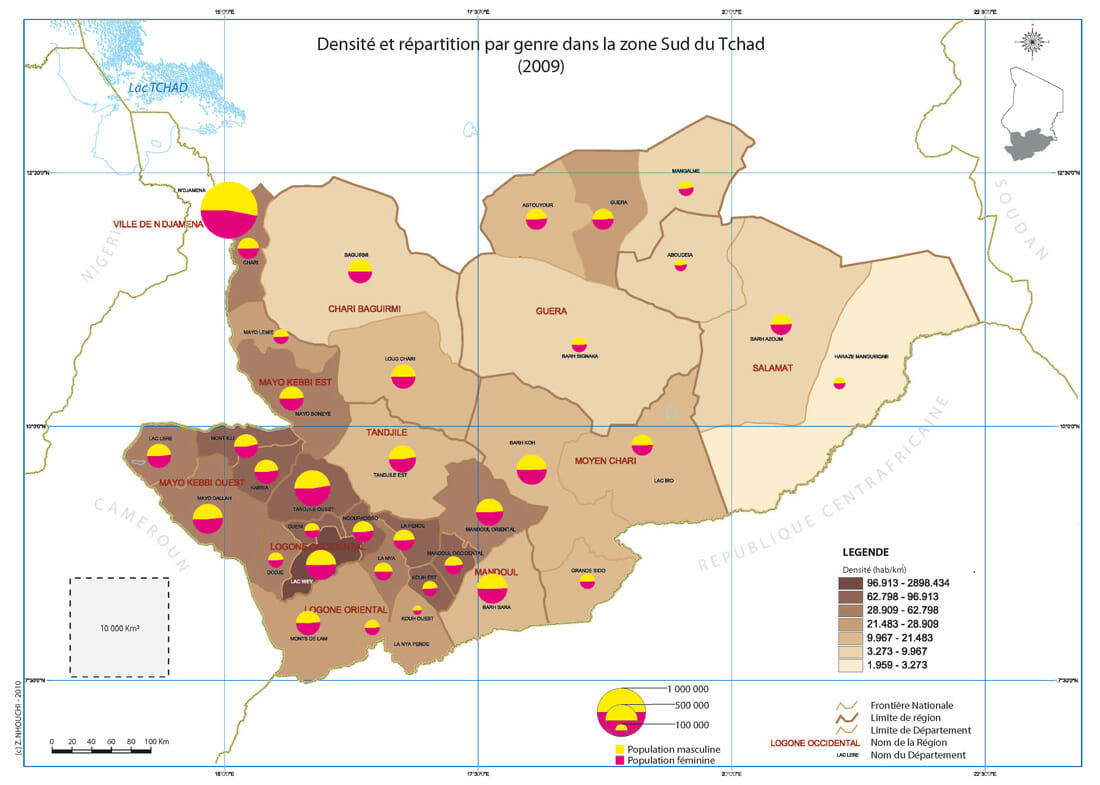 carte tchad population masculine vs feminine et densite