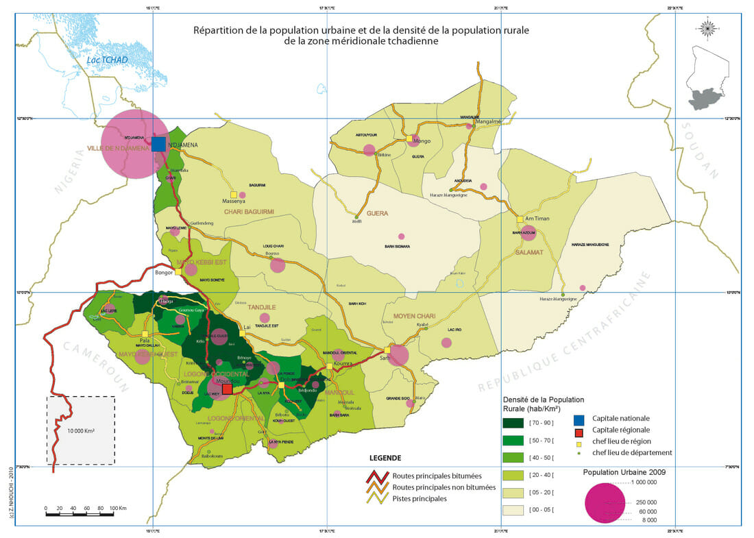 carte tchad population urbaine et densite rurale