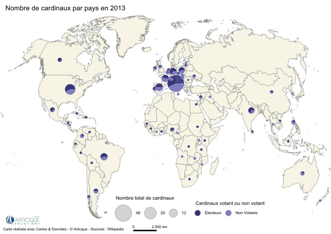 election du pape : nombre de cardinaux par pays en 2013