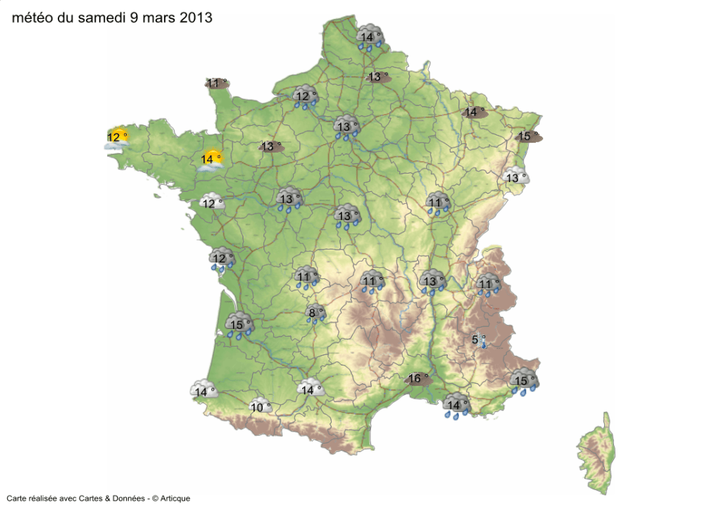 Carte meteorologique du samedi 9 mars 2013