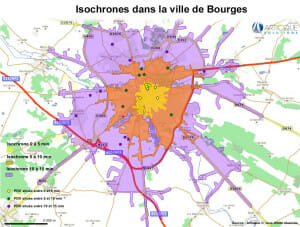 Carte isochrone pour la ville de Bourges