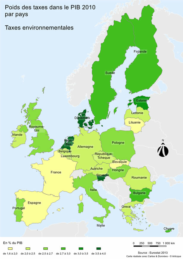 poids des taxes environnementales dans le pib par pays