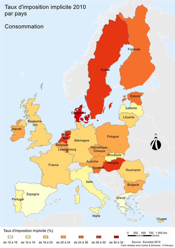 consommation : taux imposition implicite par pays