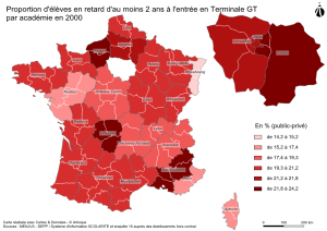 proportion d'eleves de 3eme en retard scolaire en 2000