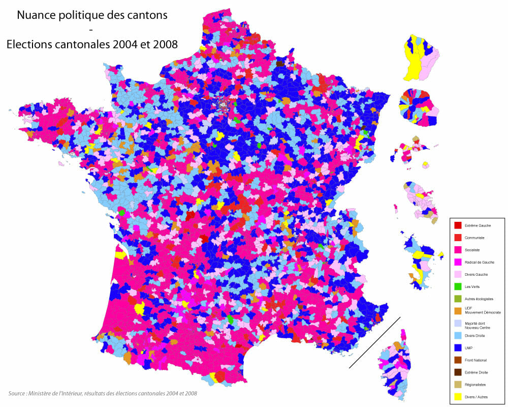 Couleur politique des cantons de France