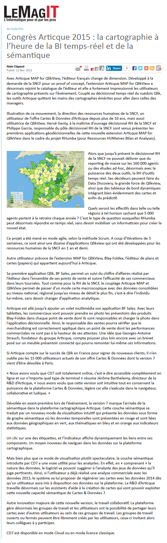 Congrès Articque 2015 : la cartographie à l'heure de la Business Intelligence