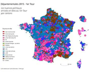 Départementales 2015, le premier tour en cartes