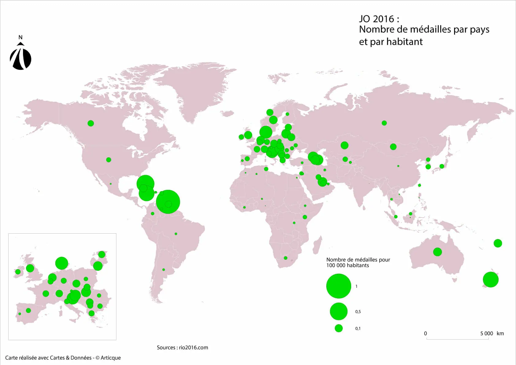 Nombre de médailles par pays et par habitant