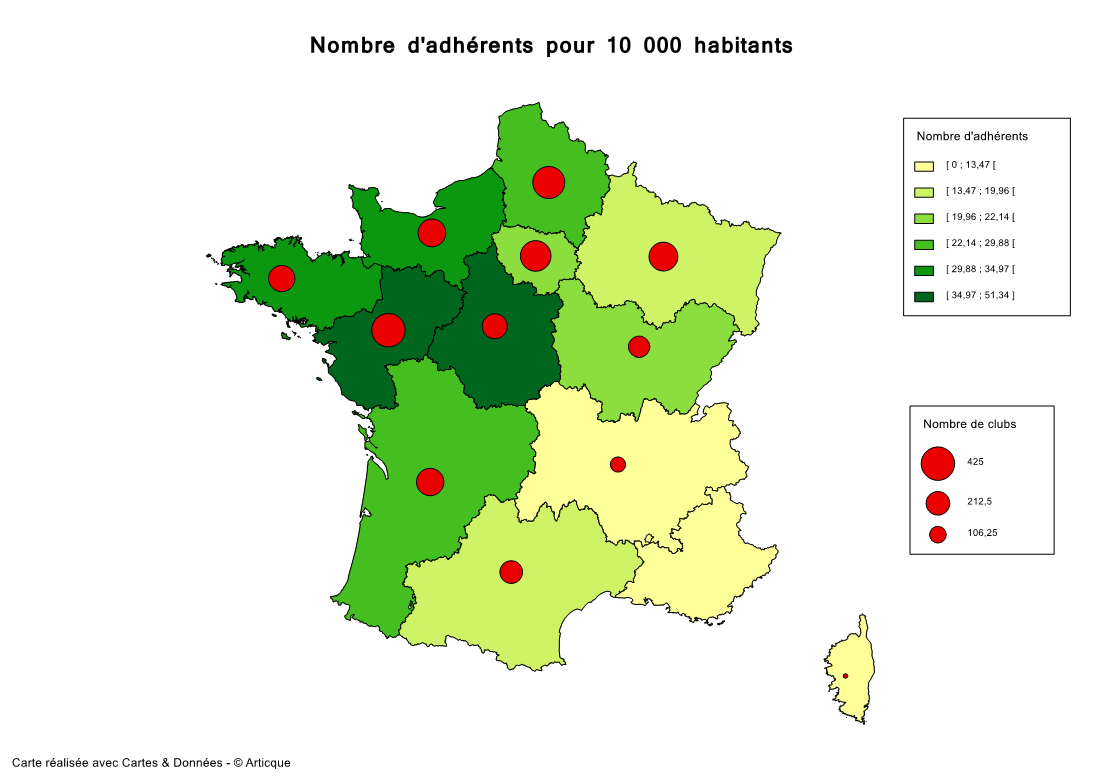 Nombre d'adhérents en France pour 10 000 habitants