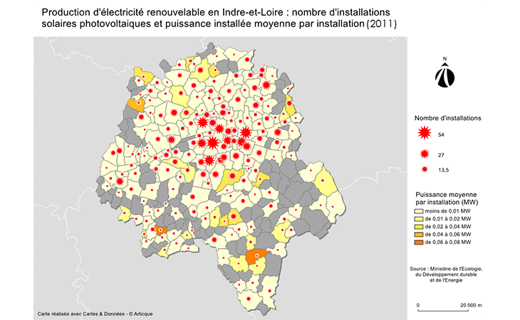 Carte de la production d'électricité renouvelable en Indre-et-Loire