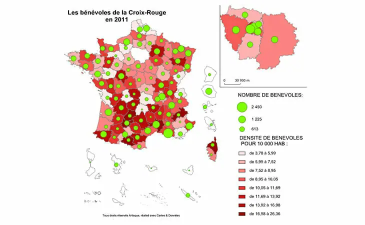 Répartition géographique des bénévoles de la Croix Rouge