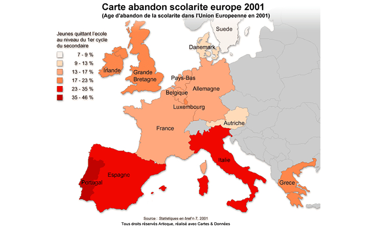 Cartographie statistique de l'abandon scolaire en Europe