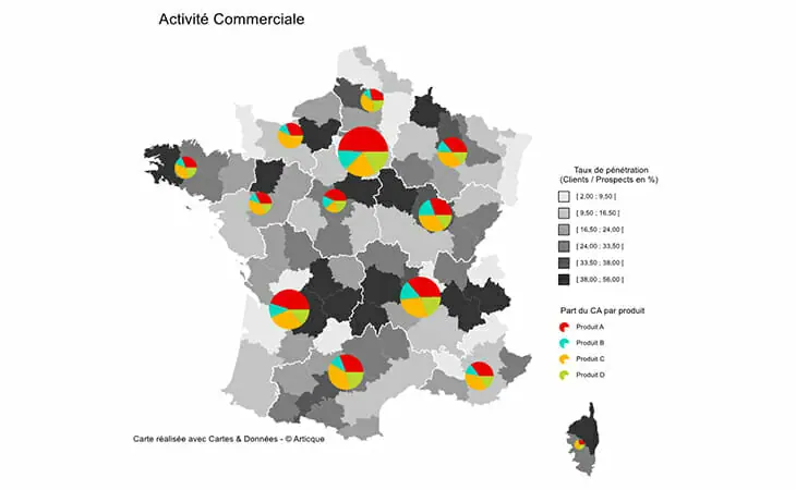 Cartographie statistique de l'activité commerciale en France par secteur