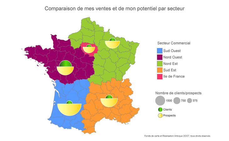 Cartographie comparative de vente et de potentiel commercial