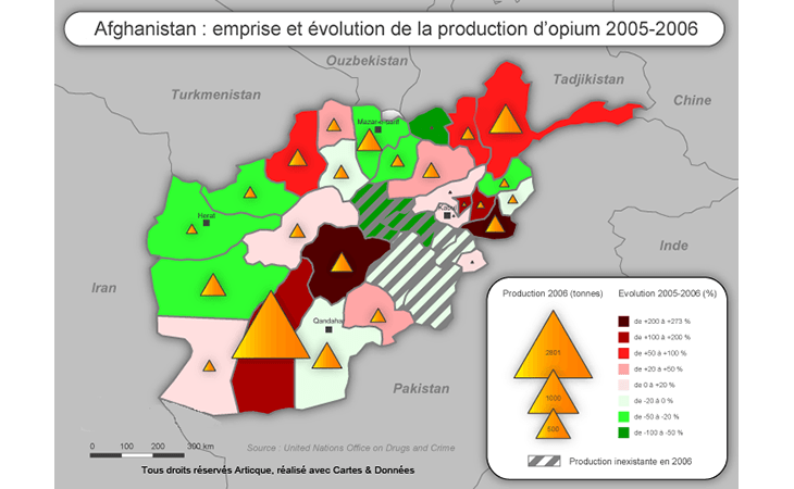Cartographie de production et d'implantation de la consommation d'opium en Afghanistan