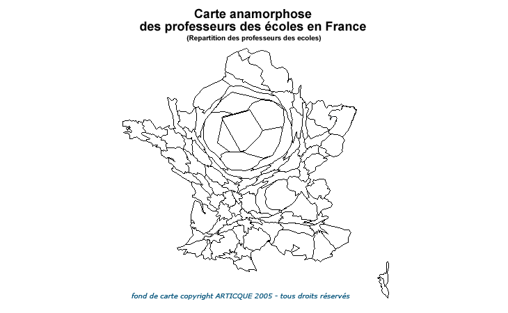 Carte anamorphose des professeurs des écoles en France