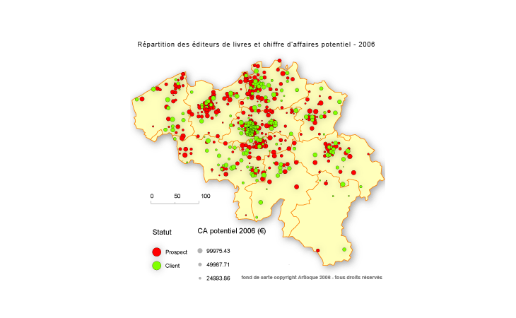 Geolocalisation des éditeurs de Belgique et chiffre d'affaires potentiel