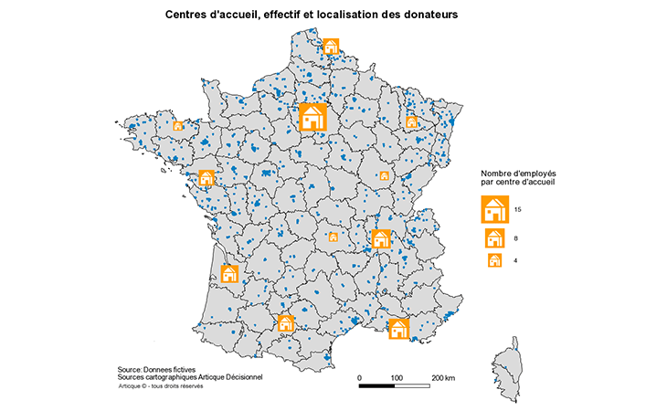 Cartographie statistique des donateurs et des centres d'accueil