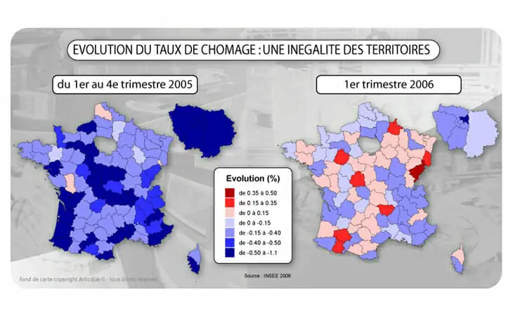 Cartographie statistique de l'évolution du chômage en France
