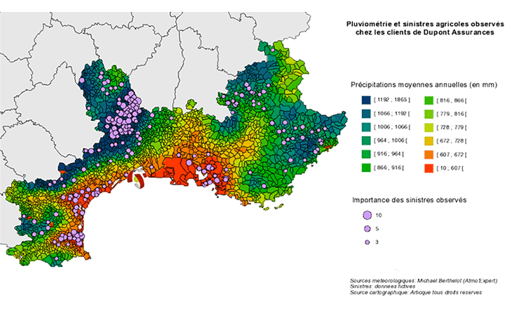 Cartographie de la pluviométrie et des sinistres agricoles en région PACA