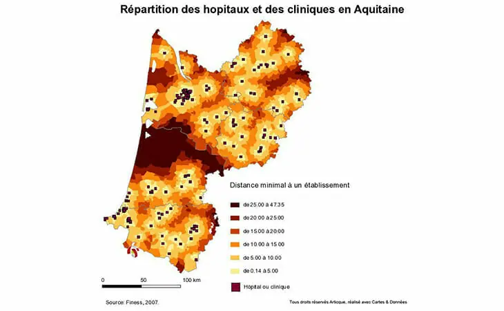 Geolocalisation des hopitaux et cliniques en Aquitaine