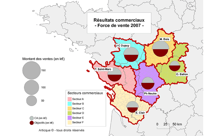 Cartographie statistique des résultats d'une force de vente par secteur