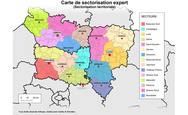 Sectorisation territoriale de la Picardie avec Cartes et données