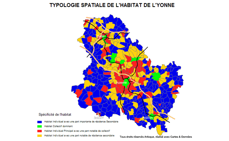 Cartographie de l'habitat par typologie dans l'Yonne