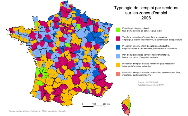 Cartographie de l'emploi par secteur en France