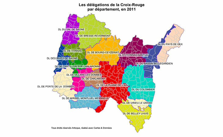 Répartition géographique des délégations de la Croix-Rouge