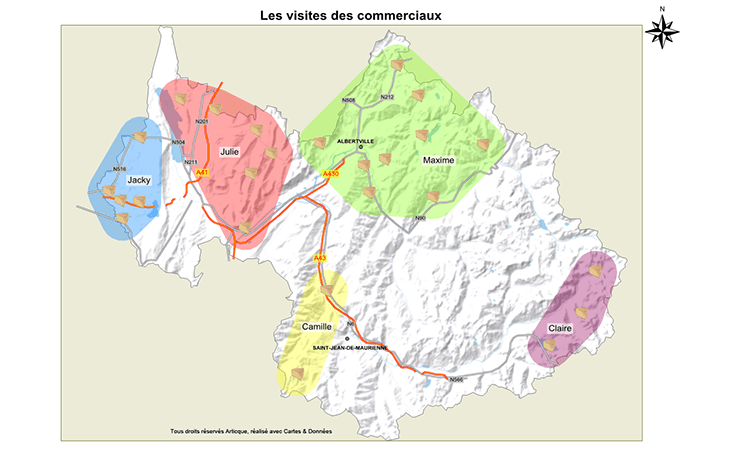 Exemple de cartographie d'une sectorisation commerciale