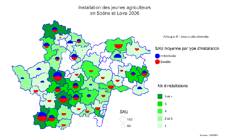 Cartographie statistique des agriculteurs installés en Saône et Loire