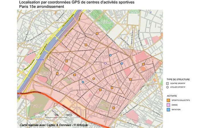 Geolocalisation de centres sportifs parisiens par coordonnées GPS