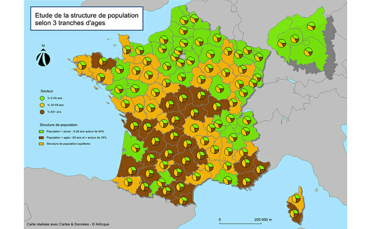 Cartographie de l'étude structurelle de la population francaise