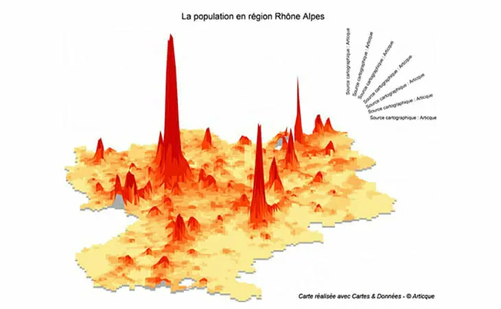 Cartographie de la population en Rhône Alpes avec Cartes et données
