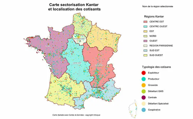 Cartographie de la sectorisation Kantar et de ses cotisants