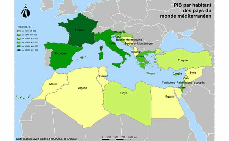 Cartographie statistique du PIB par habitant dans le bassin méditerranéen