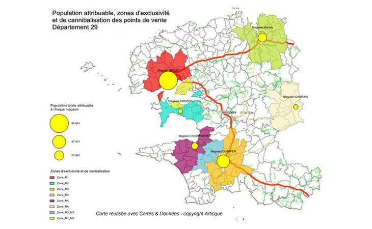 Zone de chalandise dans le département du Finistère
