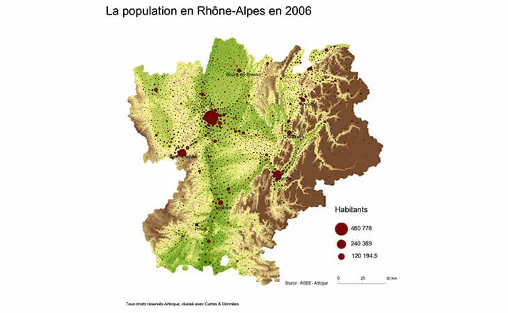 Cartographie de la démographie dans la région Rhône-Alpes
